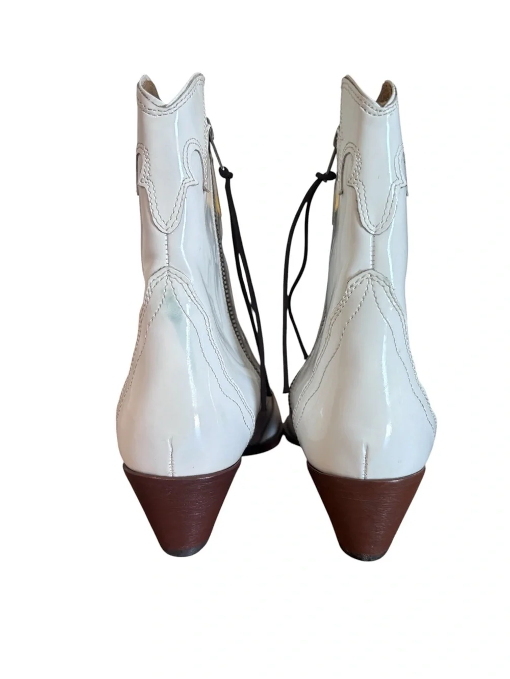 Free People New Frontier Western Booties Ivory White Patent Boots size 9